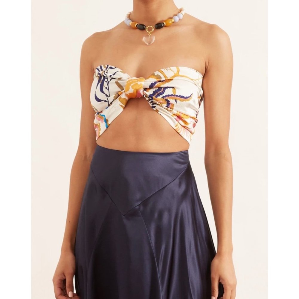 Rodebjer Emilia Bandeau Crop Top Floral Silk XS/S NWT